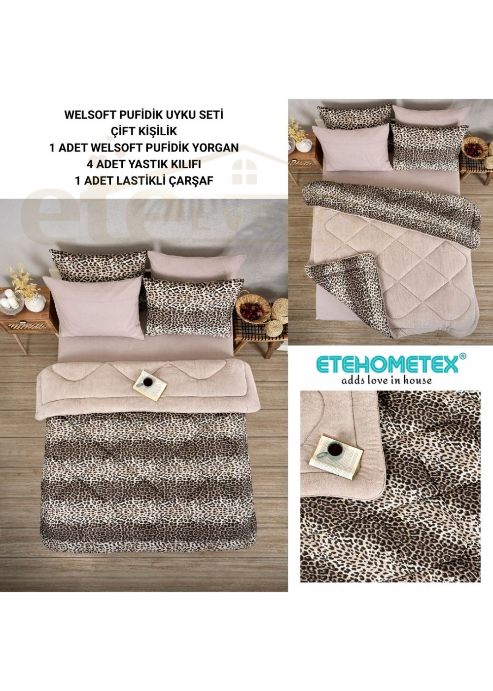 ETE HOMETEX ÇİFT KİŞİLİK WELSOFT UYKU SETİ LEOPAR BEJ 8696474231982